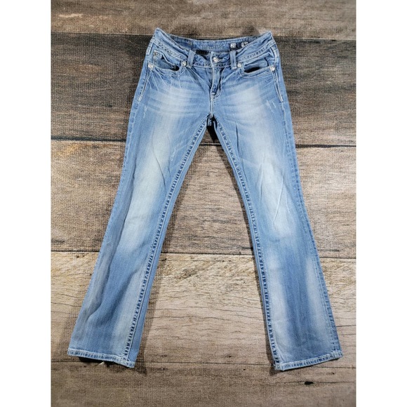 Miss Me Distressed Boot Cut Rhinestone  Denim Jeans 29x34 - Picture 6 of 12